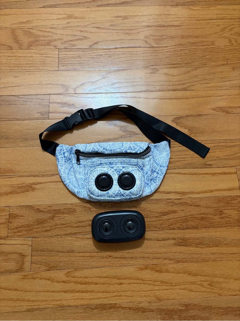 Blue Pattern Accessory Waist Bag with Black Strap with Bluetooth speaker